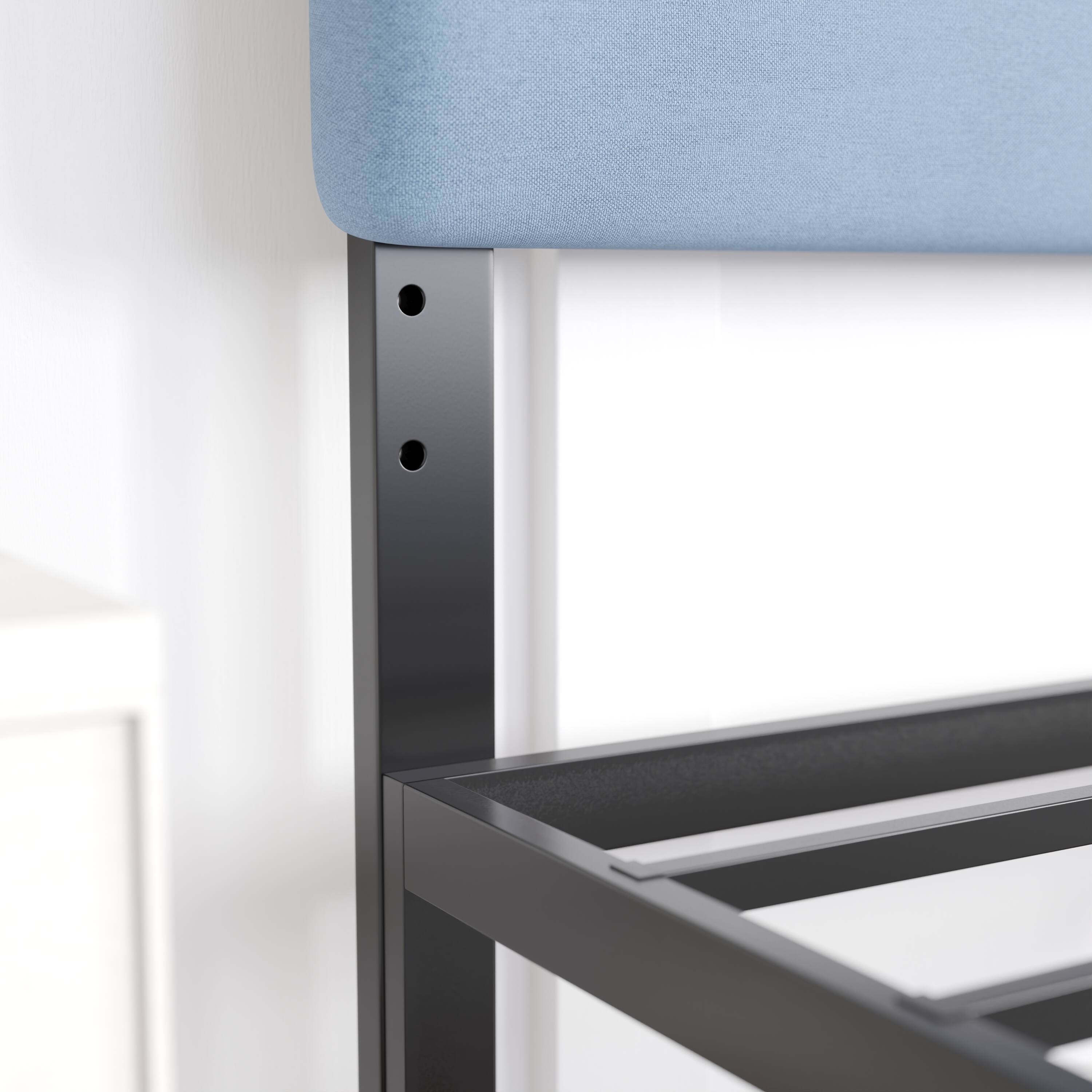 Alt View 3. Emma + Oliver - Gannon Modern Upholstered Headboard with Horizontal Line Stitching and Adjustable Height Rails - Blue.