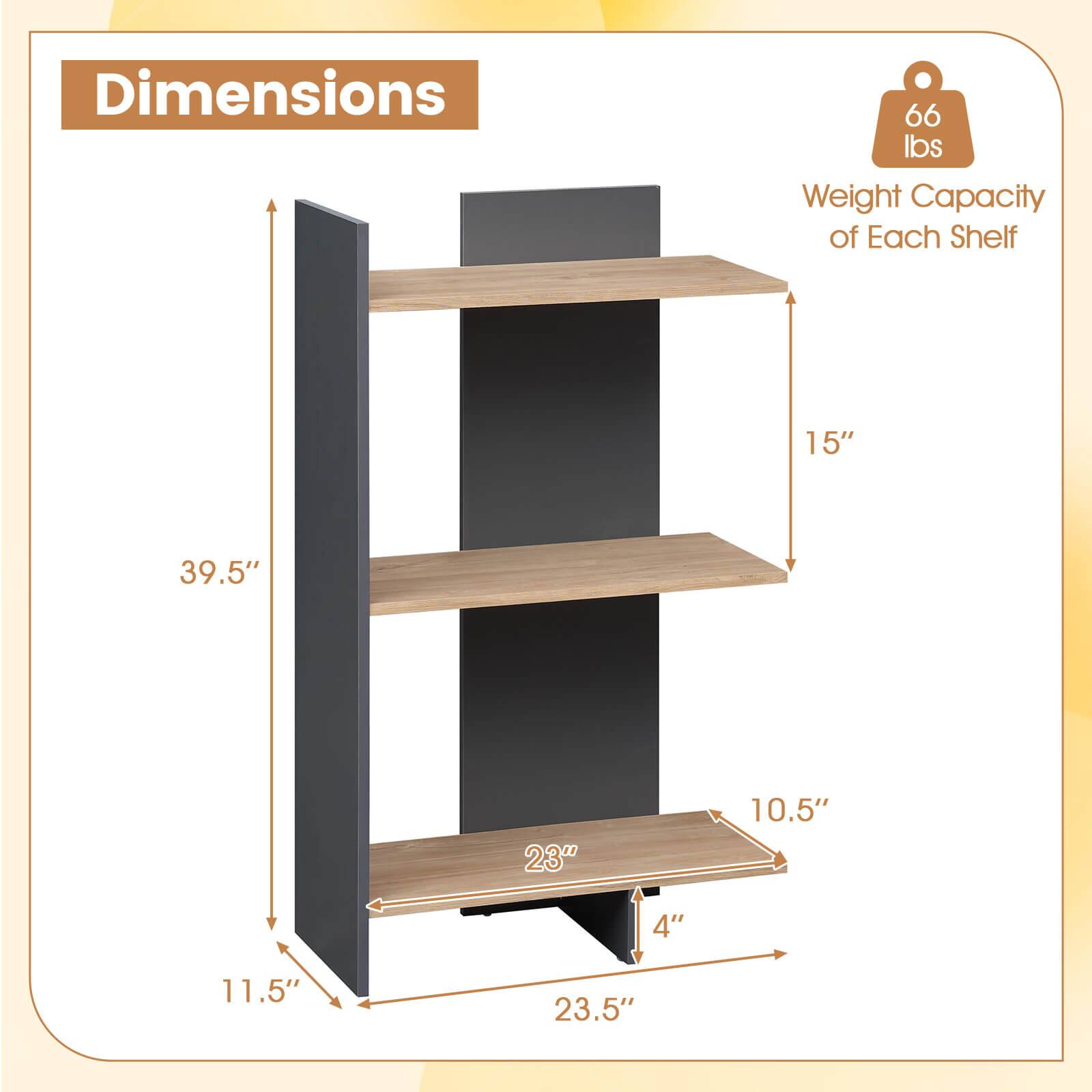 Dimensions: 15" x 39.5" x 11.5" x 23.5"  
Weight Capacity of Each Shelf: 66 lbs