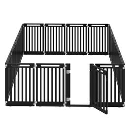 WELLFOR - 31.5" Height Pet Playpen with Lockable Door and Non- Slip Bottom, Plastic Dog Fence for Small to Medium Pets,16 Panels - Black