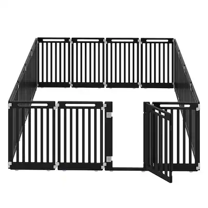 Front. WELLFOR - 31.5" Height Pet Playpen with Lockable Door and Non- Slip Bottom, Plastic Dog Fence for Small to Medium Pets,16 Panels - Black.