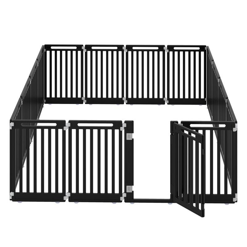 Front. WELLFOR - 31.5" Height Pet Playpen with Lockable Door and Non- Slip Bottom, Plastic Dog Fence for Small to Medium Pets,16 Panels - Black.