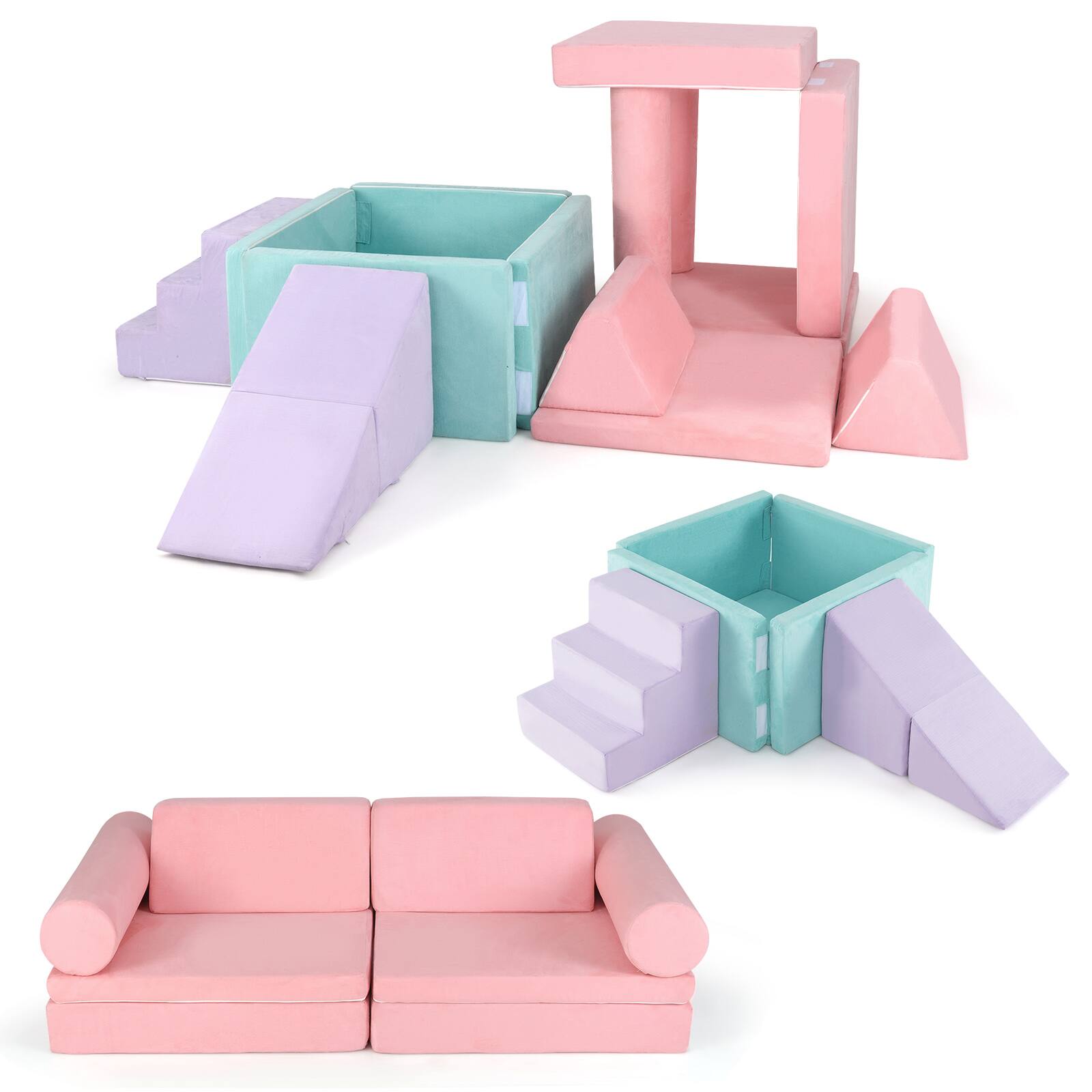 Alt View 9. Gymax - Gymax 8 Pcs Kids Play Couch Convertible Sectional Floor Sofa w/Removable Suede Cover - Pink.