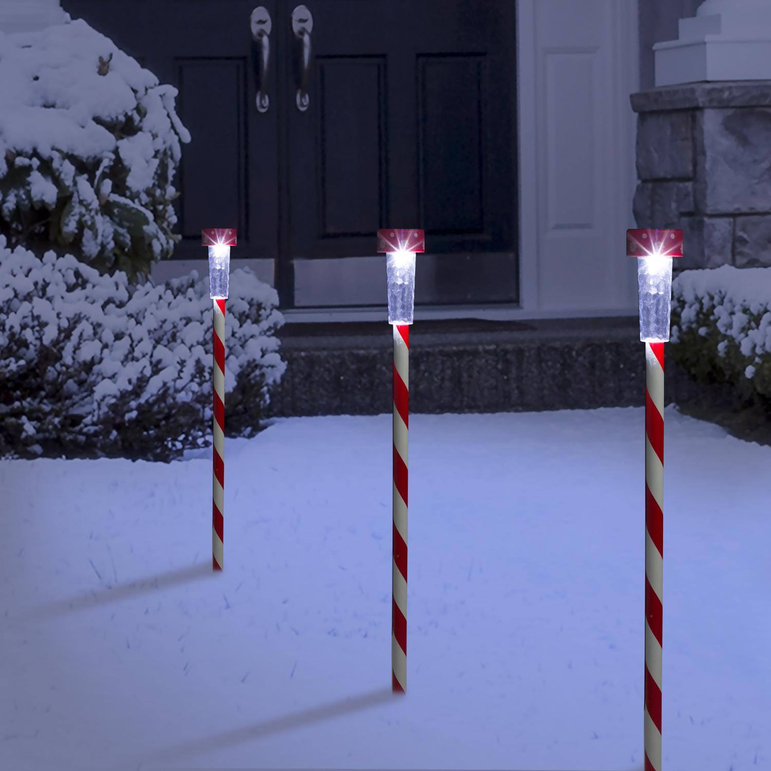 Back. Alpine - Alpine LED White Solar Candy Cane Striped Stake 23 in. Pathway Decor (Case of 24) - Red|White.