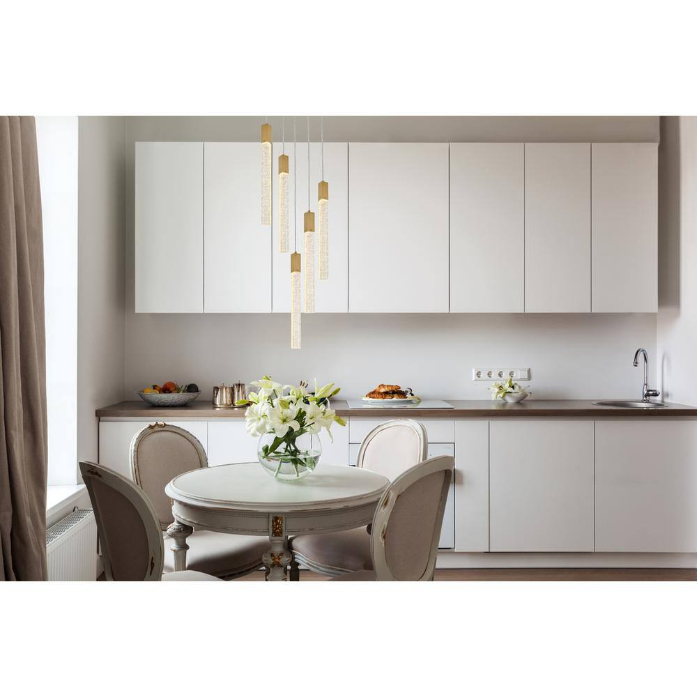 Left. Elegant Lighting - Weston 5 lights pendant in satin gold - Satin Gold.