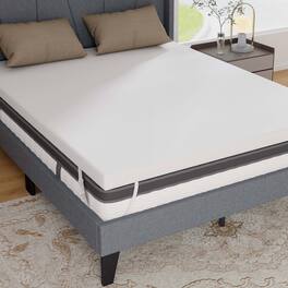 Costway - 3" Gel-Infused Memory Foam Mattress Topper with Removable & Washable Cover Queen - White