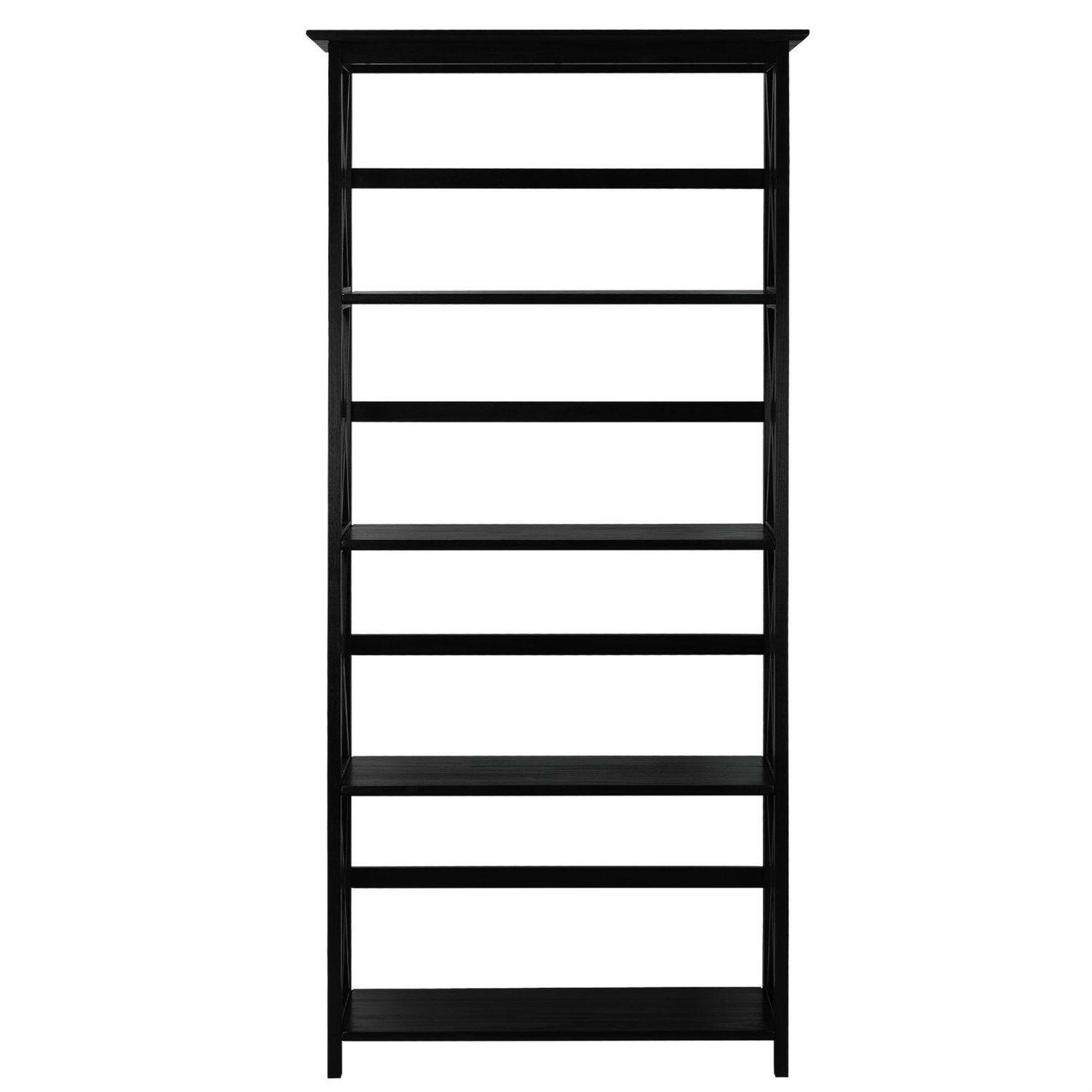 Angle. Hivvago - Tall 5-Tier Bookcase in Black Wood Finish - Black Wood Finish.