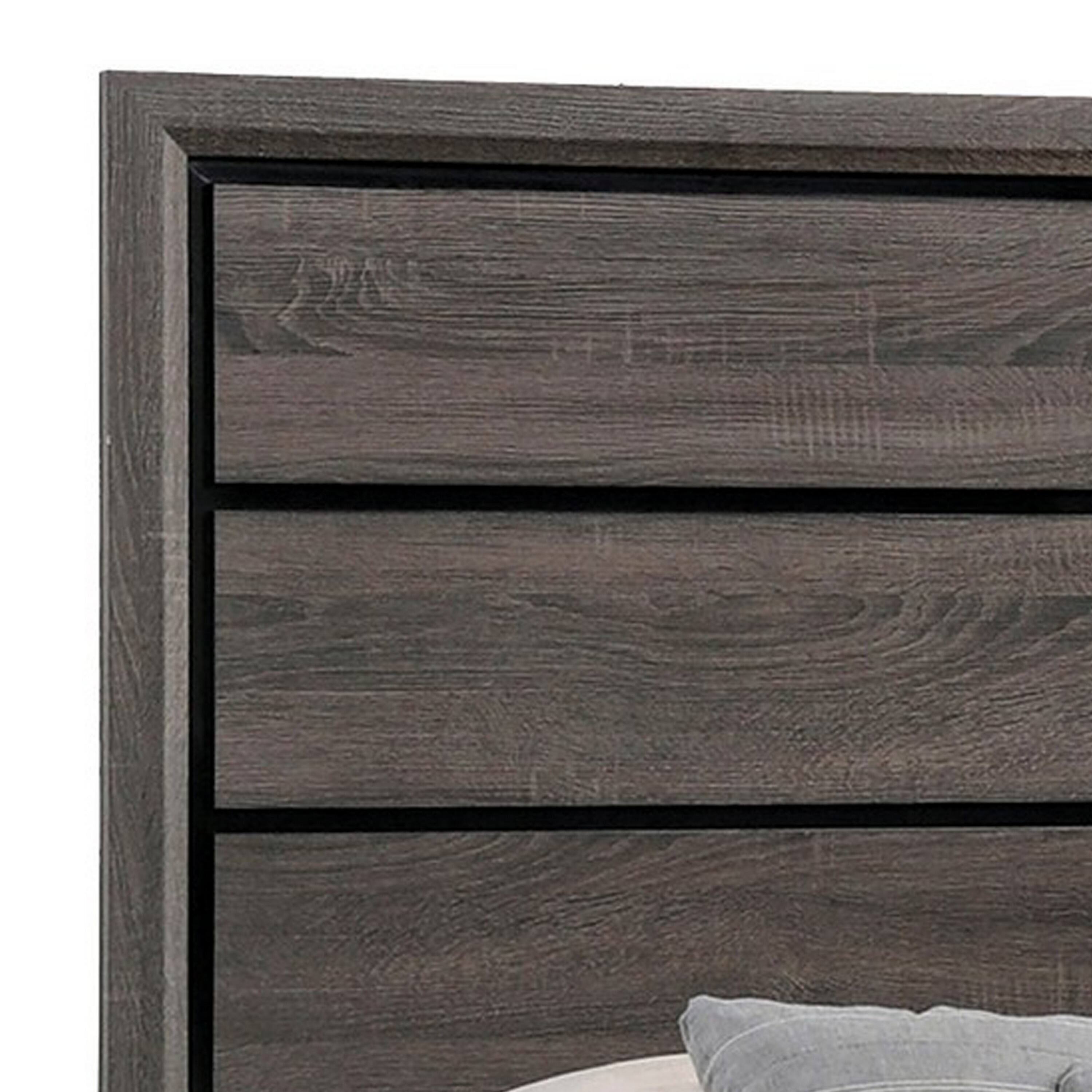 Alt View 1. Manhattan Lane - Mela California King Size Panel Bed, Grooved Design - Gray, Black.