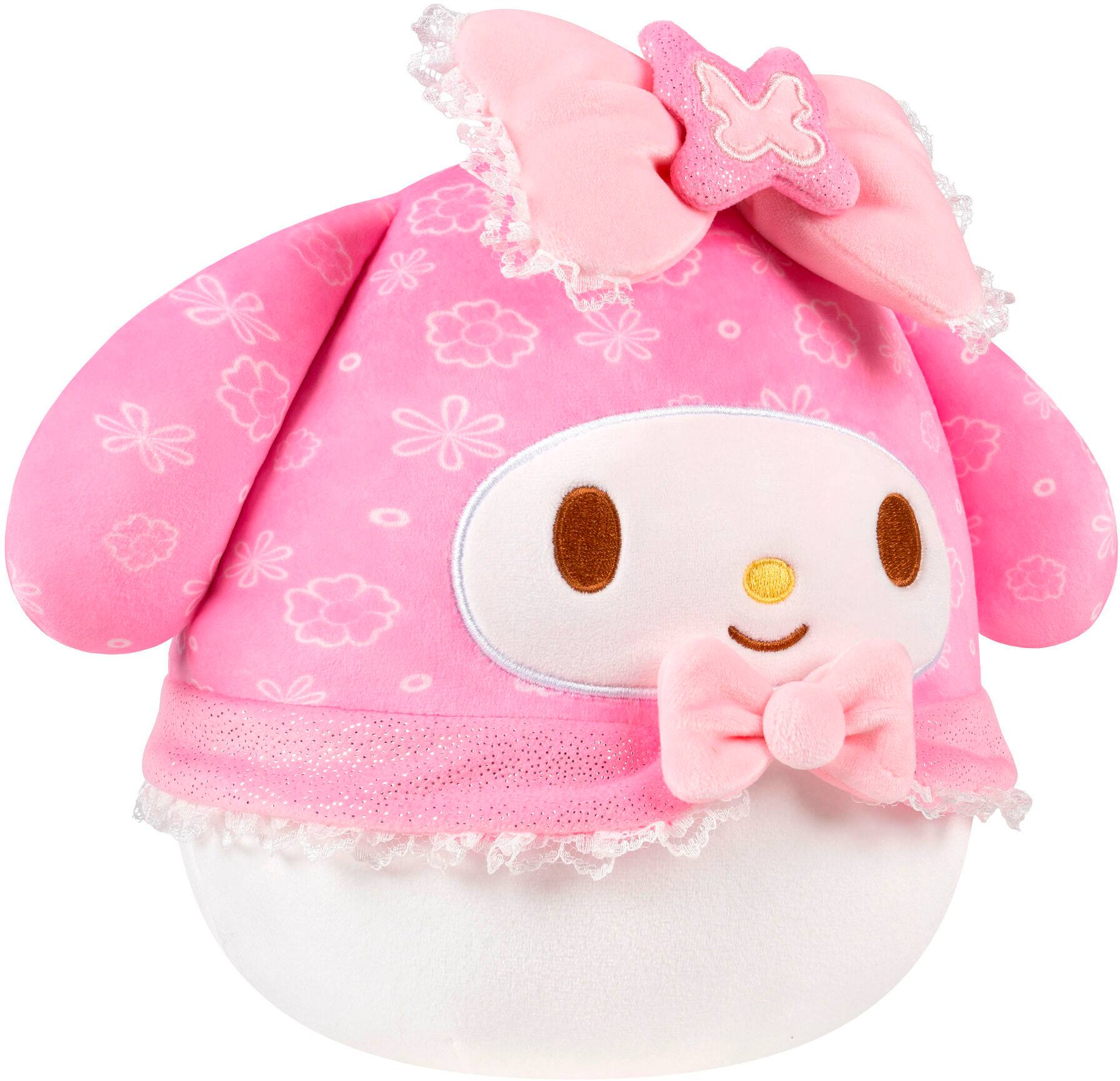 Left. Jazwares - Squishmallows - 50th Anniversary My Melody with Floral Hood – 8" Plush.