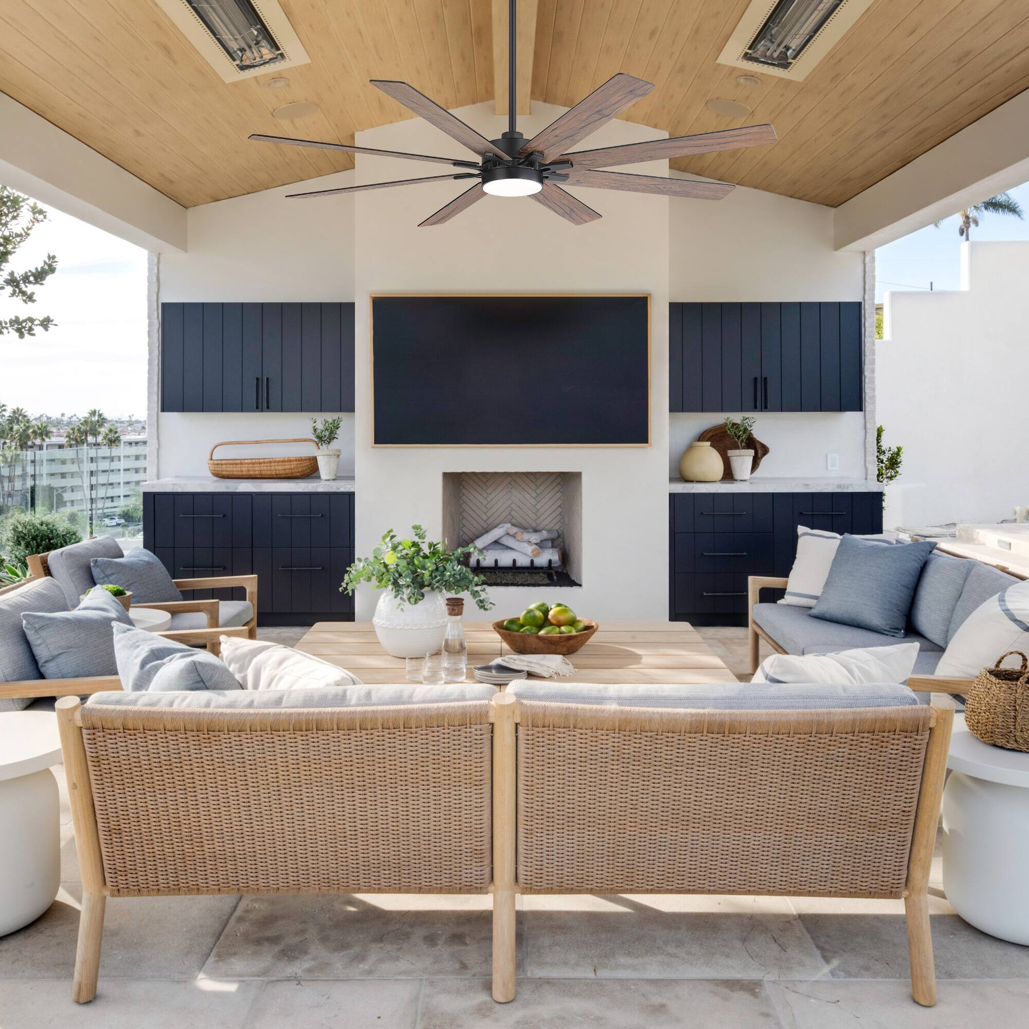 Alt View 9. Breezary - 72-Inch LED Ceiling Fan - 8 ABS Blades, 24W LED Light, DC Motor, 6 Speeds, Remote Control, Timer, Downrod Installation - Black & Dark Walnut.