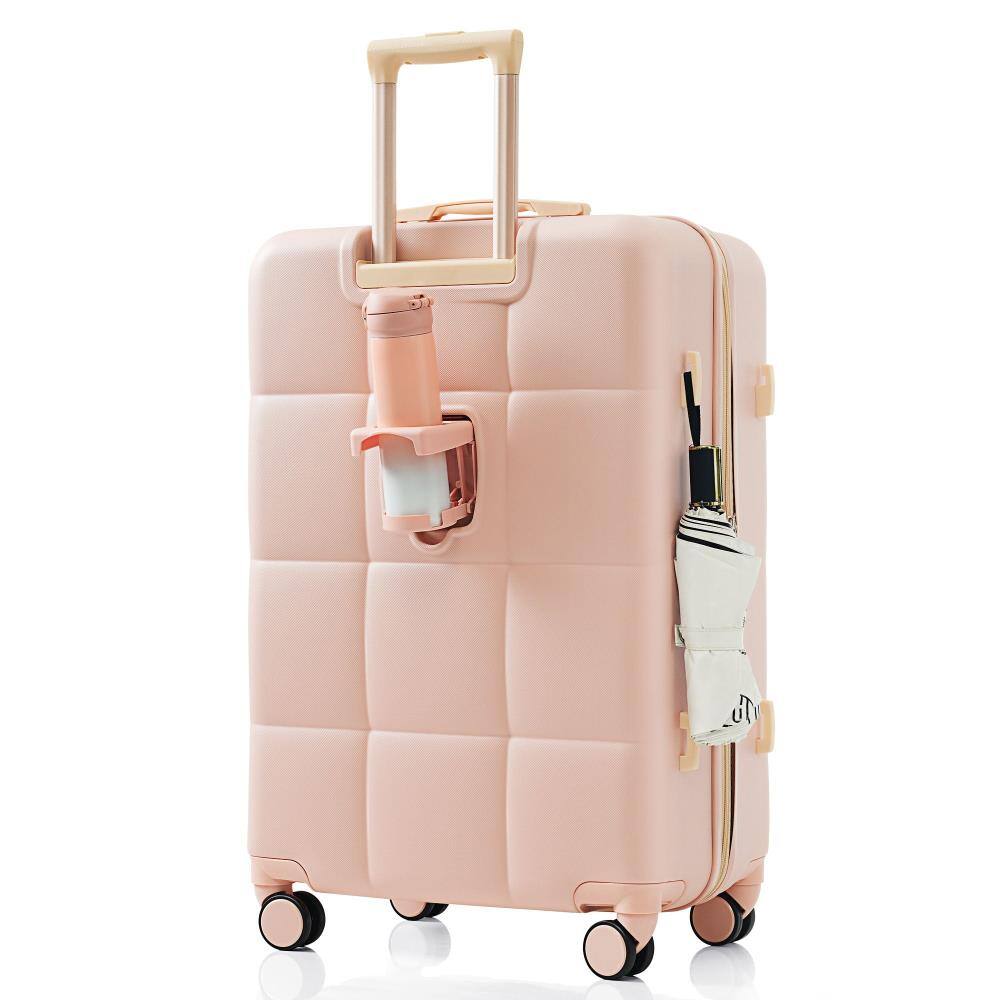 Angle. BreeBe - Luggage Set of 3, Airline Certified Carry-on Luggage with Cup Holder, ABS Hard Shell Luggage with Spinner Wheels - Pink.