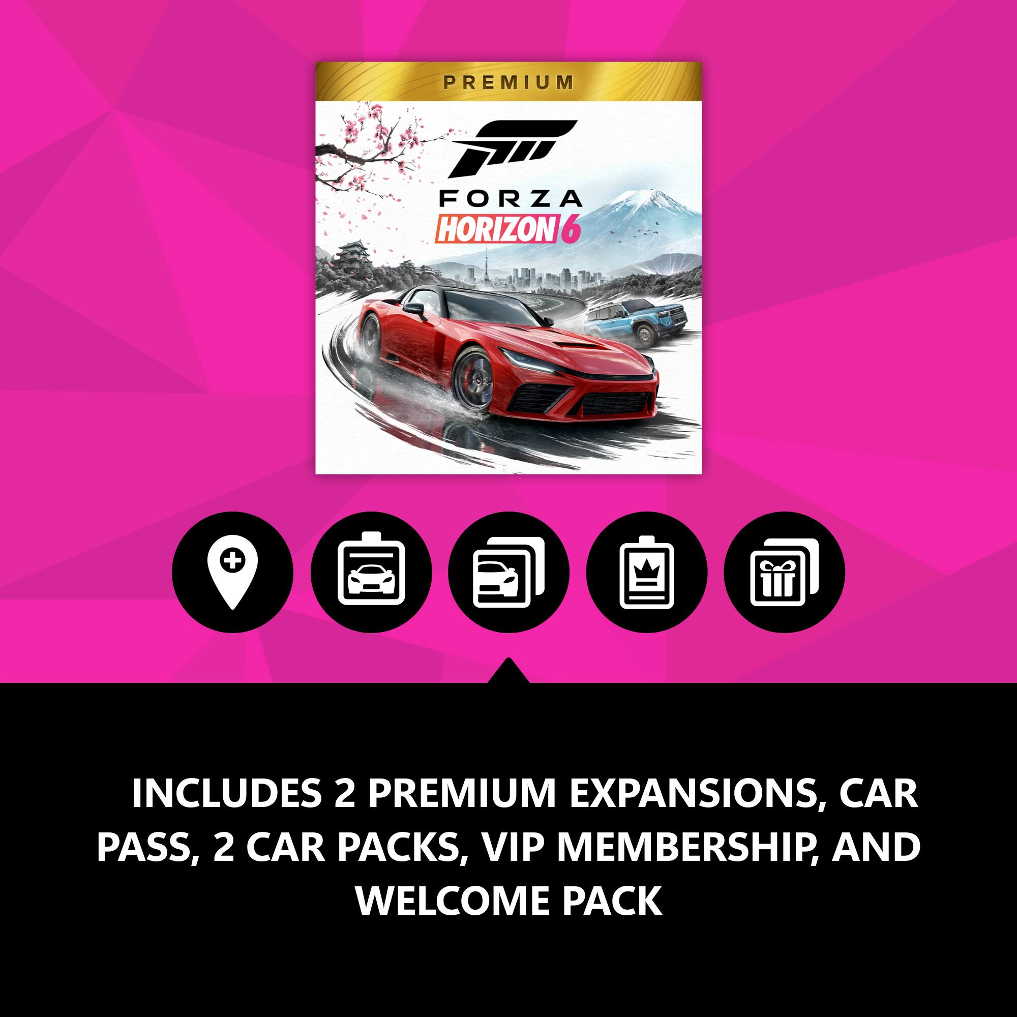 PREMIUM FORZA HORIZON 6 + INCLUDES 2 PREMIUM EXPANSIONS, CAR PASS, 2 CAR PACKS, VIP MEMBERSHIP, AND WELCOME PACK