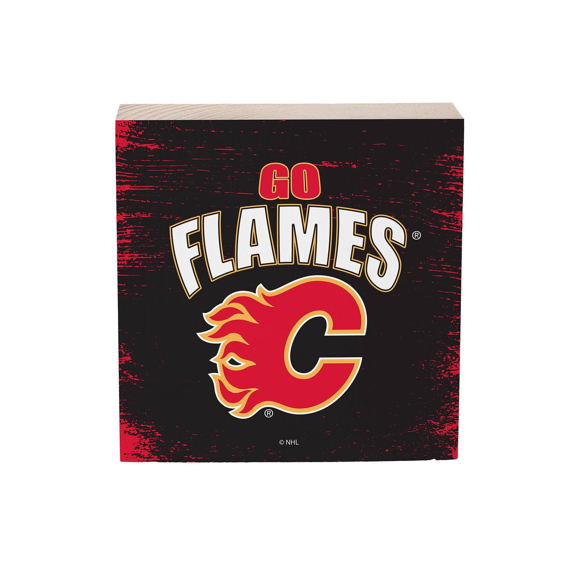 Calgary Flames 6" Square Fan Chant Wood Block Shelf Sign