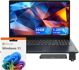 Lenovo - IdeaPad 1 15.6" HD Laptop, Intel Celeron N4500, 20GB RAM,1TB SSD+128GB eMMC,Win 11,128GB Docking Station - Blue
