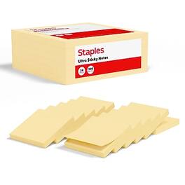 Staples - Ultra Sticky Notes, 3" x 3", Sunshine Collection, 100 Sheets/Pad, 24 Pads/Pack - Yellow