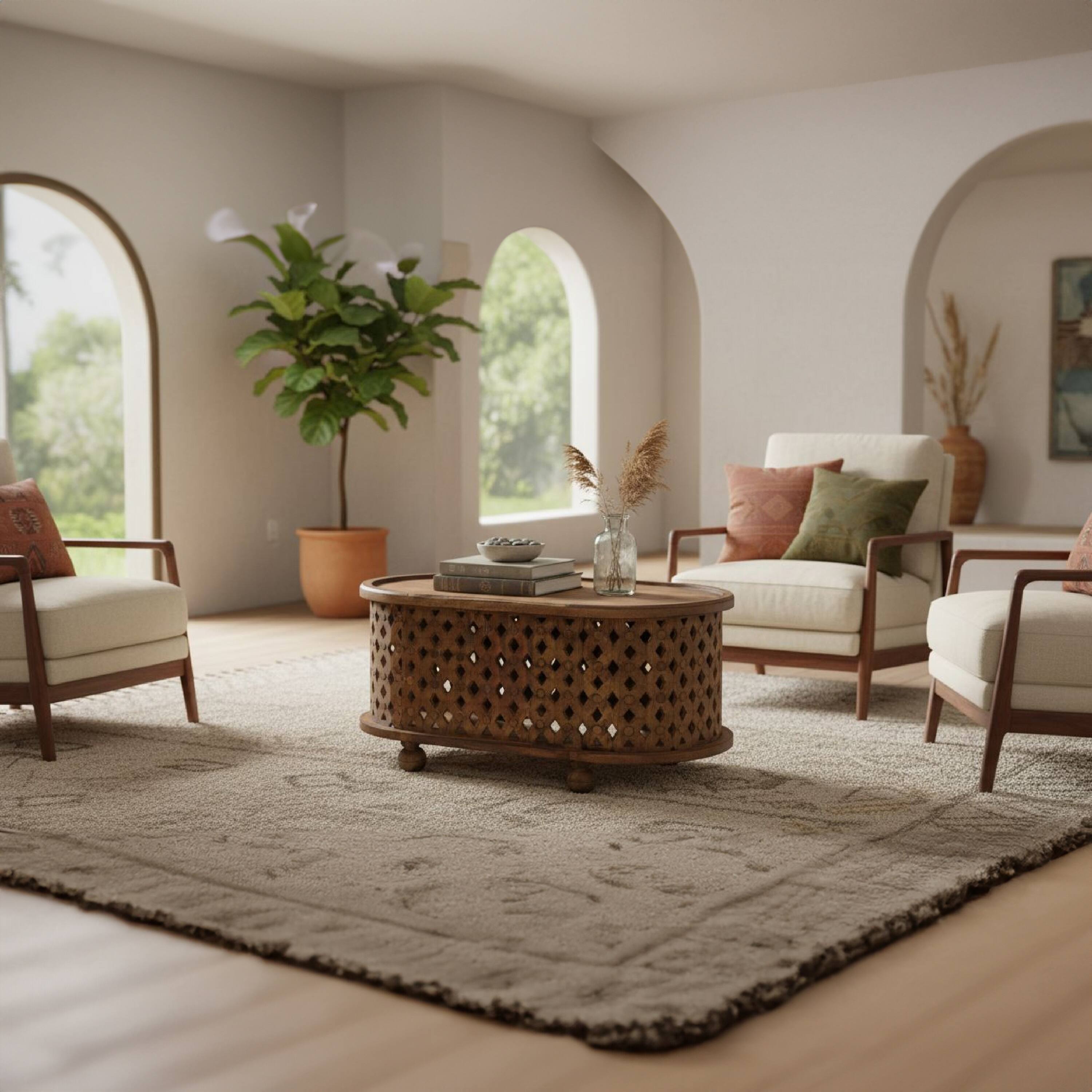 Alt View 8. Manhattan Lane - 36 Inch Handcrafted Oval Coffee Table, Intricate Cutout Design - Brown.