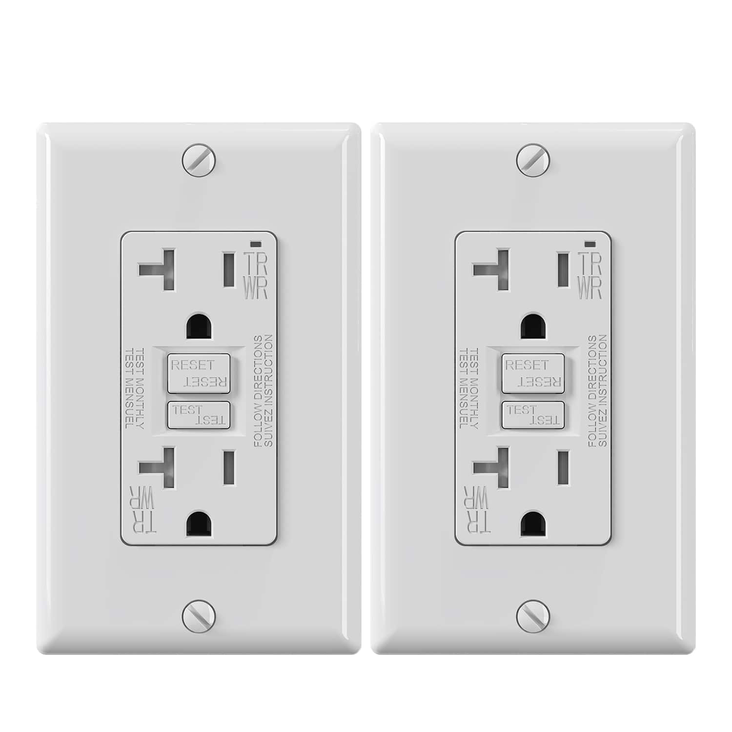 ELEGRP - GFCI Outlet, 20A 125V Tamper Resistant & Weather Resistant, w/Screw Wall Plate included, UL Listed, 2PC - White