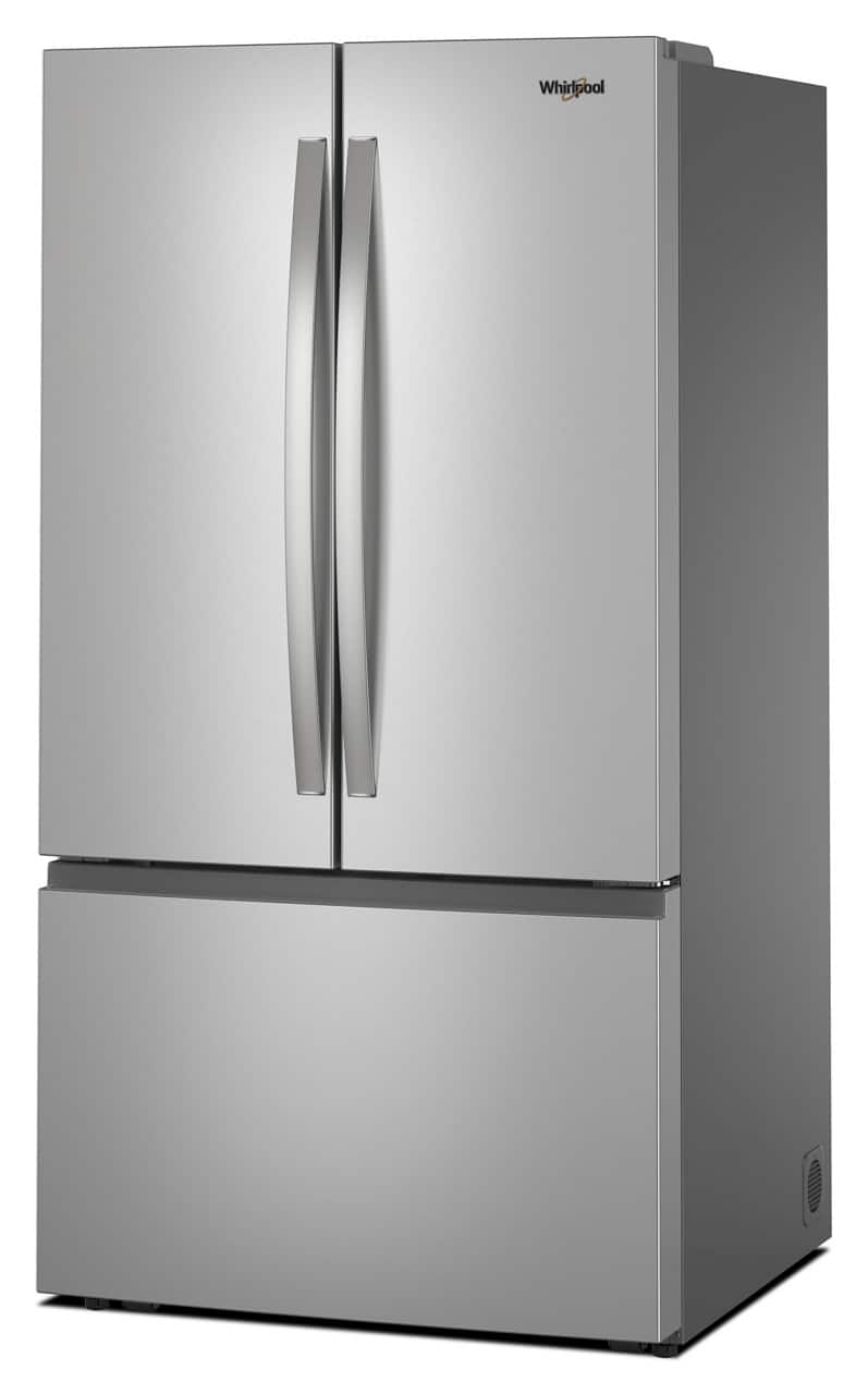 Left. Whirlpool - 31 Cu.Ft. French Door Refrigerator with Ice Maker and Family-Sized Capacity - Fingerprint-Resistant Stainless Finish.
