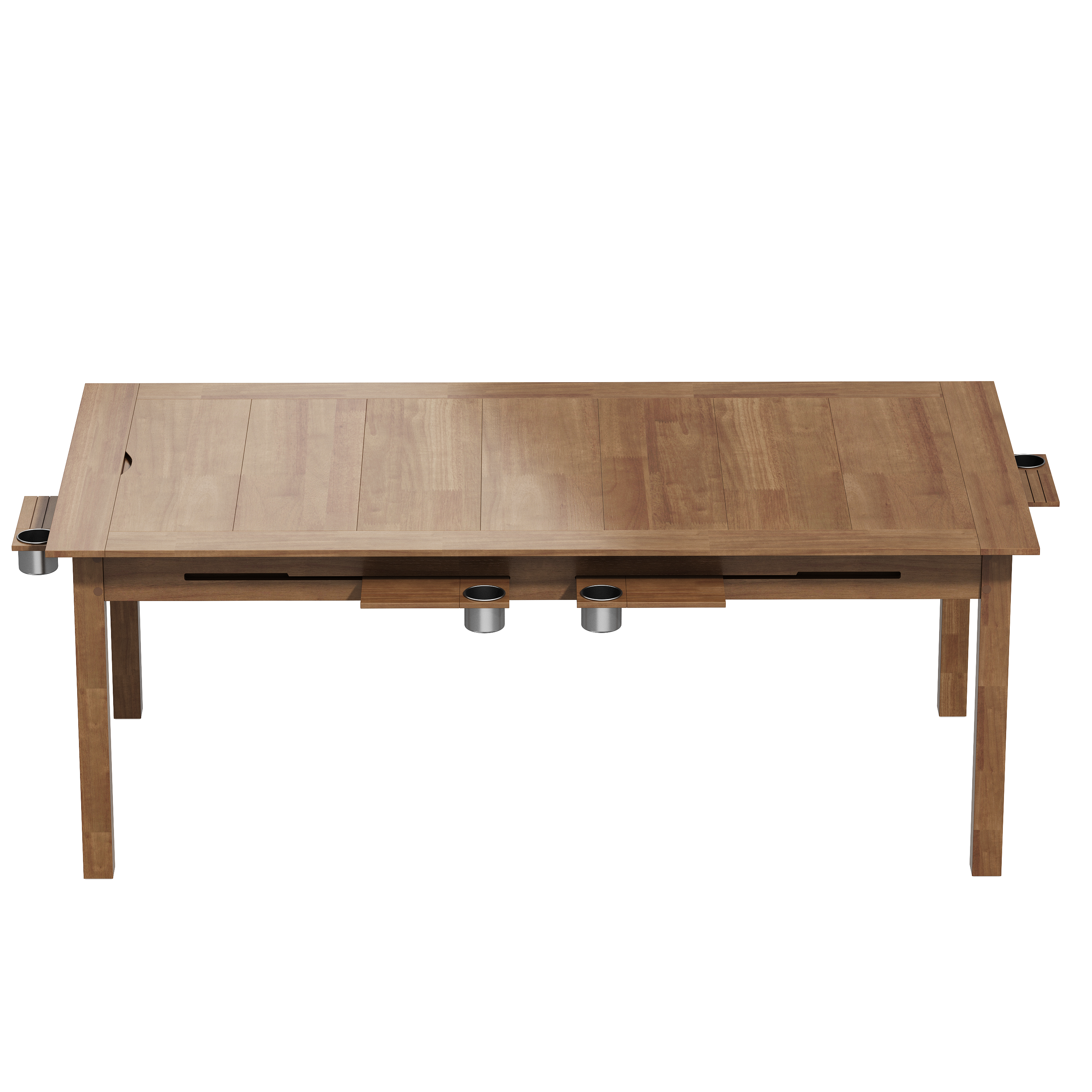 Back. Famapy - 78.7"Solid Rubberwood Board Game Dining Table,2-in-1 Gaming Table with Slatted Storage Trays&Cup Holders Walnut Finish - Teak Brown.