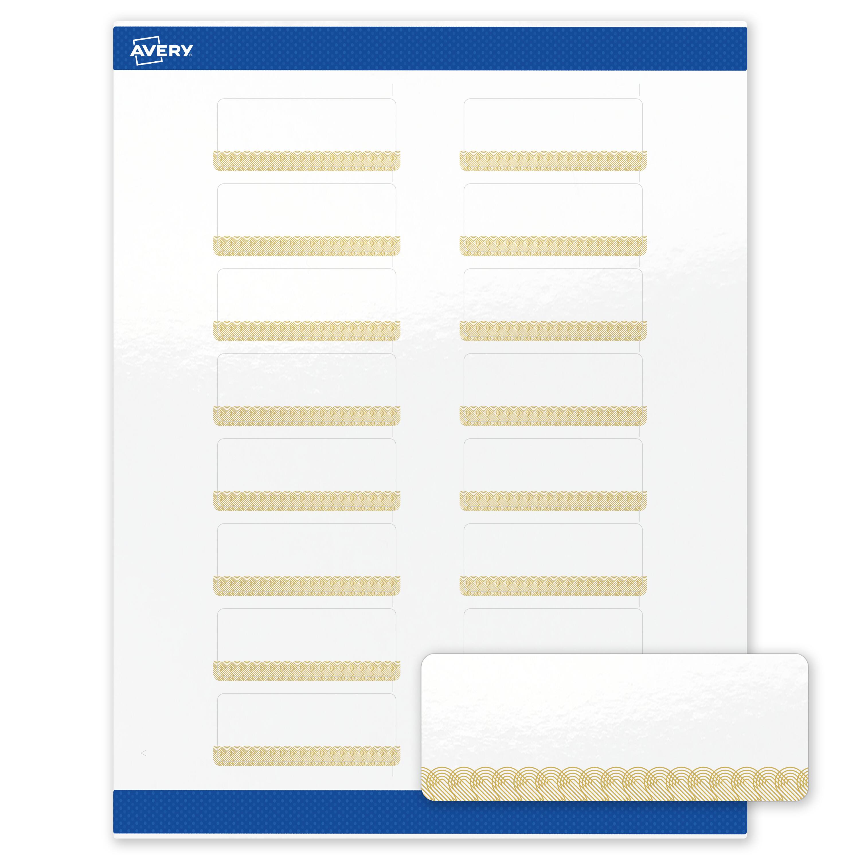 Front. Avery - Avery Address Labels, 1" x 2-5/8", Glossy White, Gold Lace Trim - White.