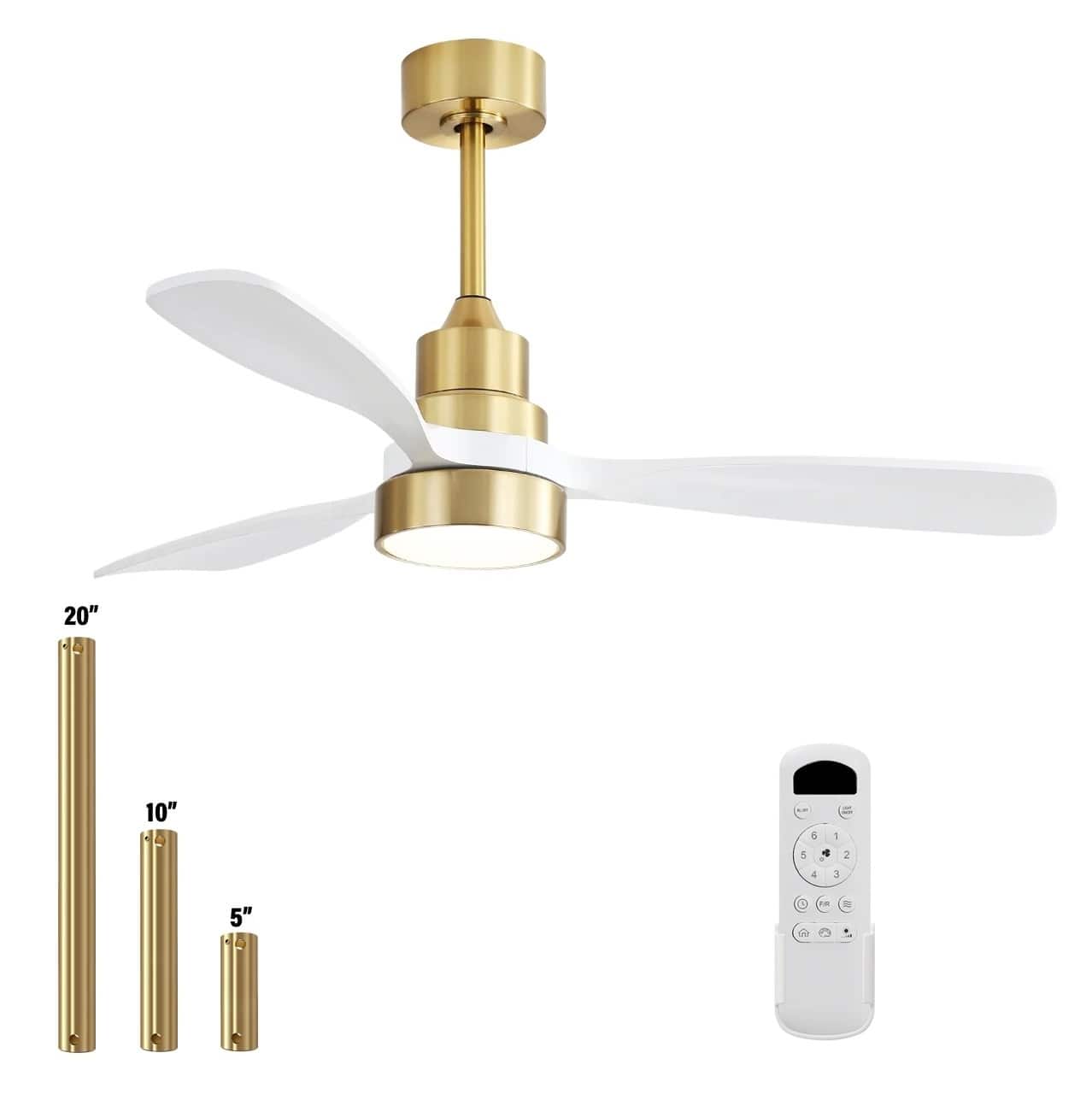 Sofucor - Low Profile Ceiling Fan With Lights Remote 48'' Wood Blade Ceiling Fan For Bedroom Living Room Farmhouse Patio - Gold