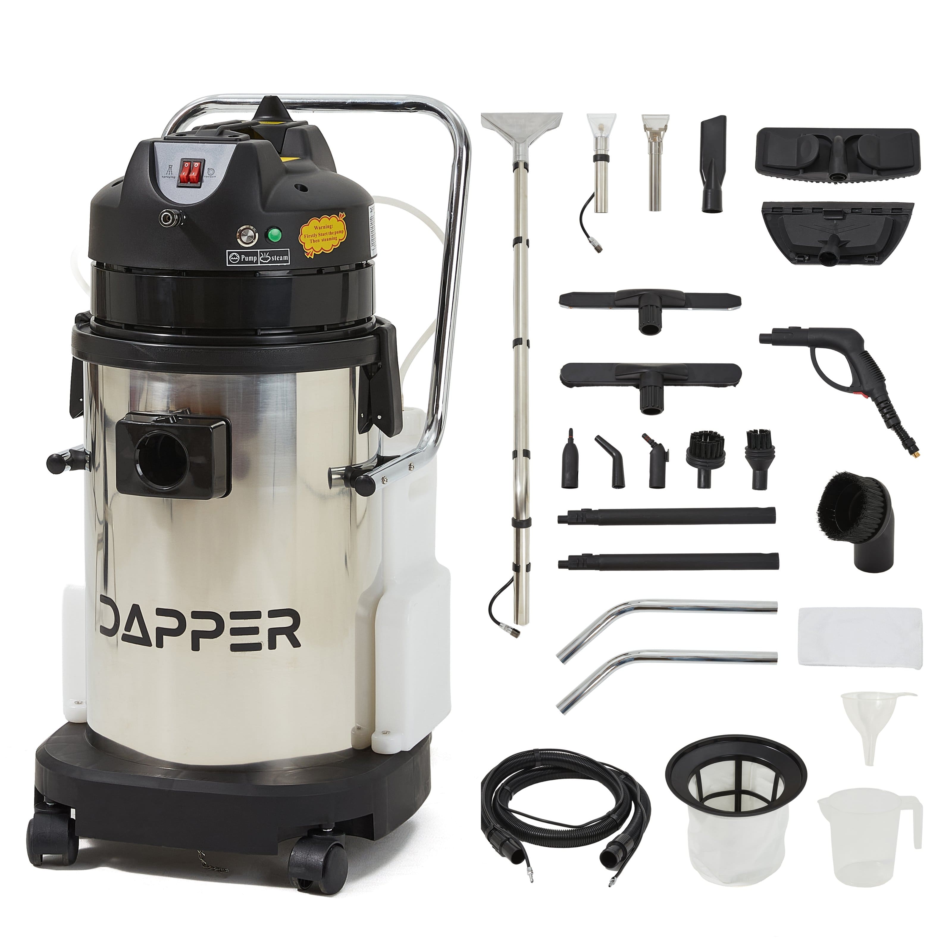 Dapper Supply - Commercial 5-in-1 Wet/Dry Vacuum Steam Cleaner, Carpet Extractor, 100 PSI, 176F Steam, 8 Gal Tank, 2-Year Warranty - Gray