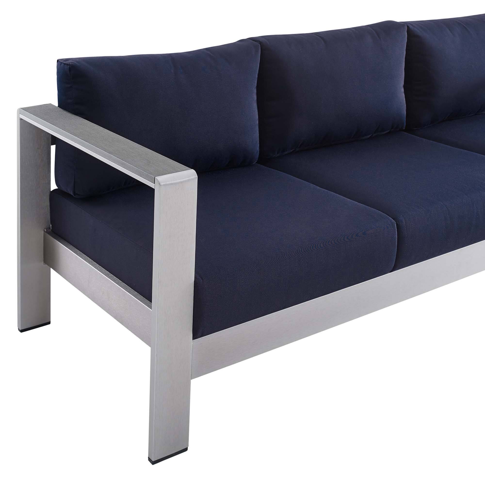 Alt View 4. Modway - Shore Sunbrella® Fabric Aluminum Outdoor Patio Sofa by Modway - Silver Navy.