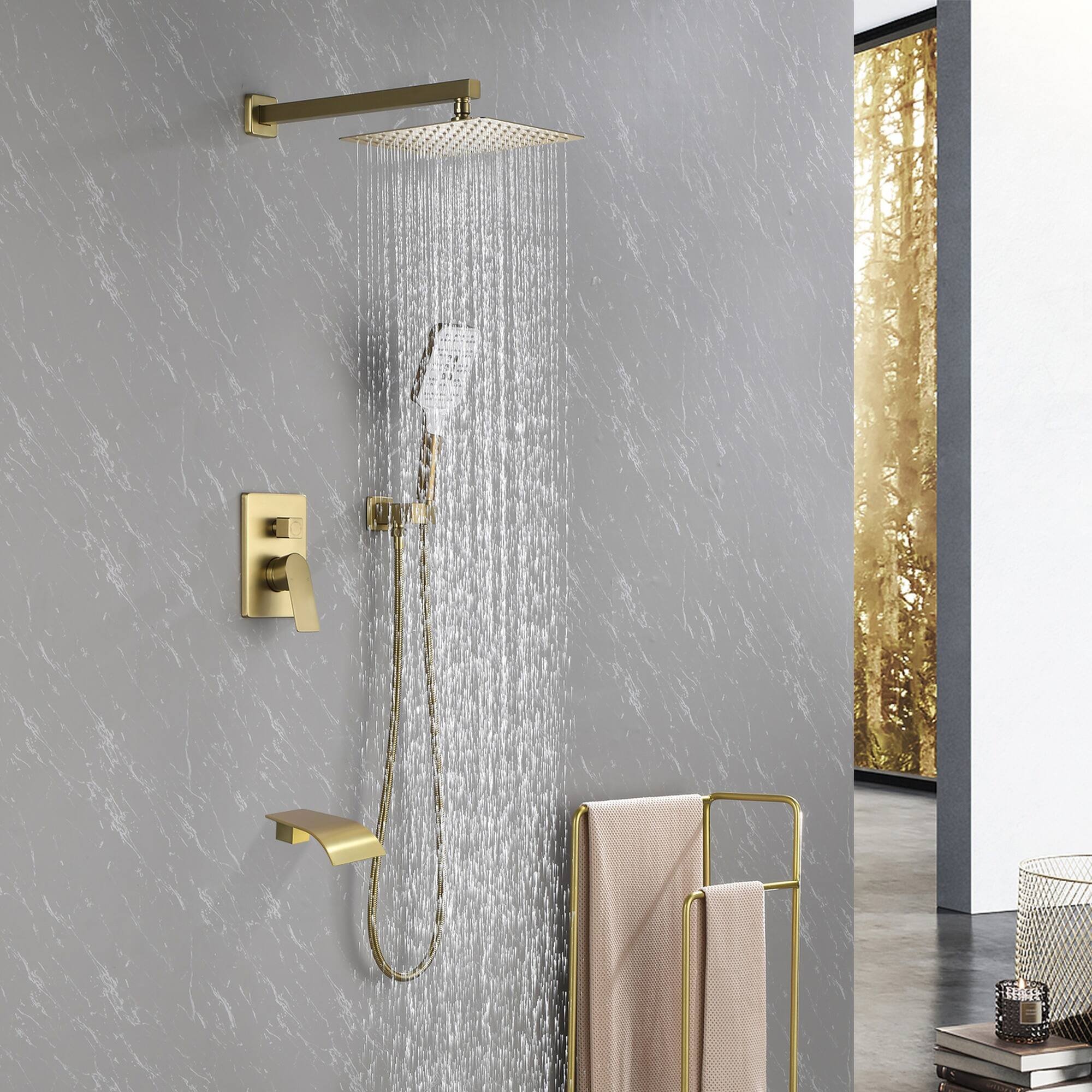Alt View 2. Boyel Living - Brushed Gold Shower Set Brass SUS304 3-Function Valve 10-Inch Top Spray 3-Function Handheld cUPC - Brushed Gold.