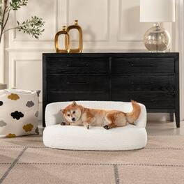 Siljoy - Ivory Boucle Dog Sofa, Curved Medium‑Size Bed, 150 lb Capacity, Eco‑Friendly Plywood Frame - White