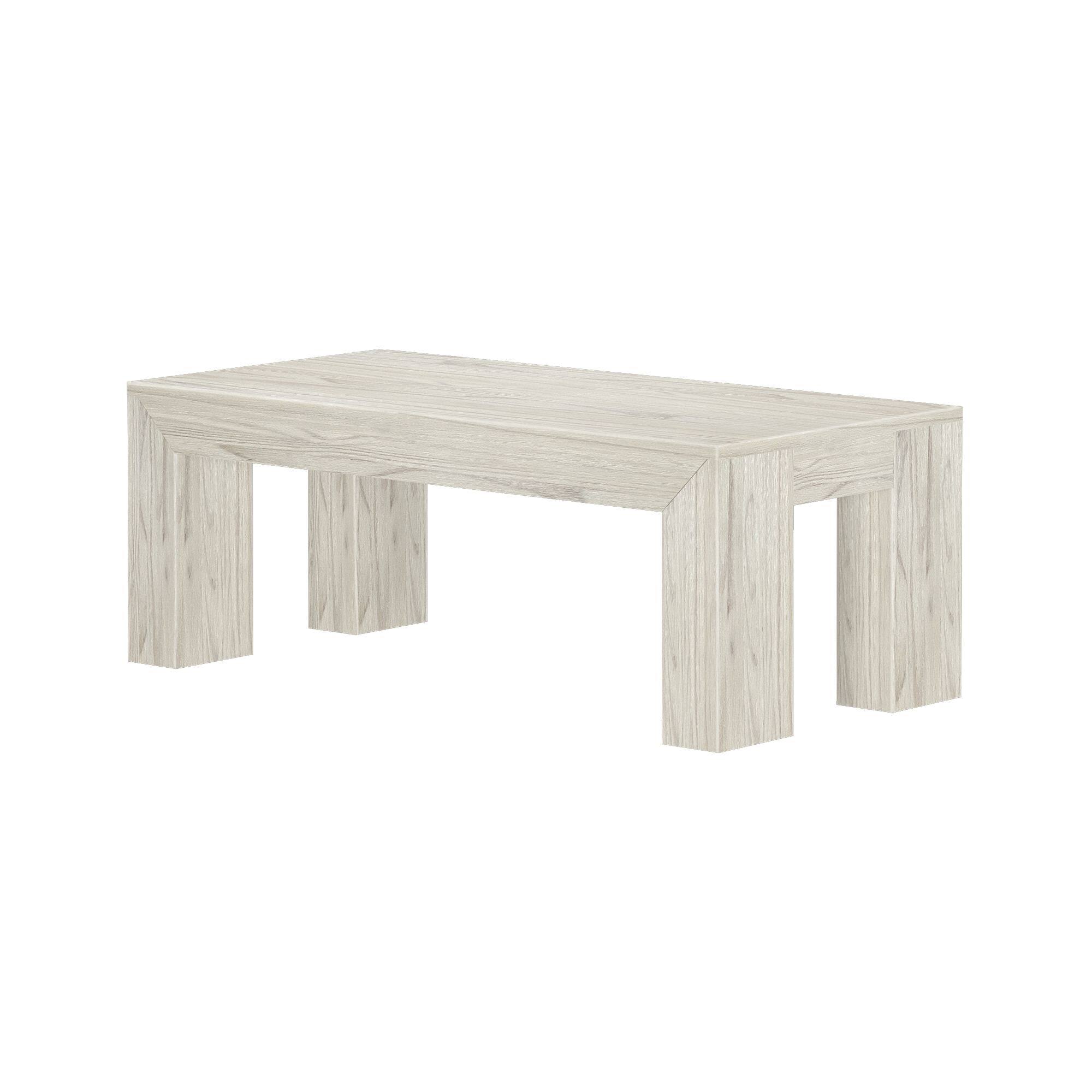 Alt View 2. Plank+Beam - Modern Rectangular Coffee Table (40in x 20in / 1020mm x 510mm), White Sand Wirebrush - White Sand Wirebrush.