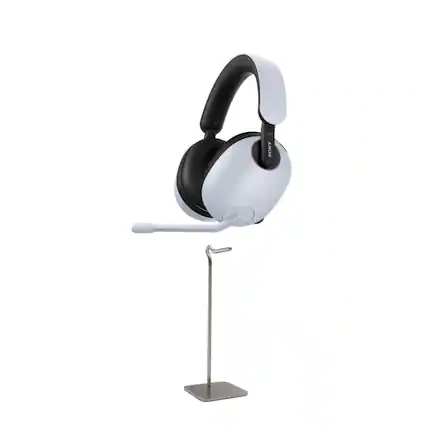 Front. Sony - Sony INZONE H9 Wireless Noise Canceling Gaming Headset with Headphone Stand - White.