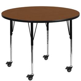 Emma + Oliver - Mobile 42" Round HP Laminate Adjustable Activity Table - Oak