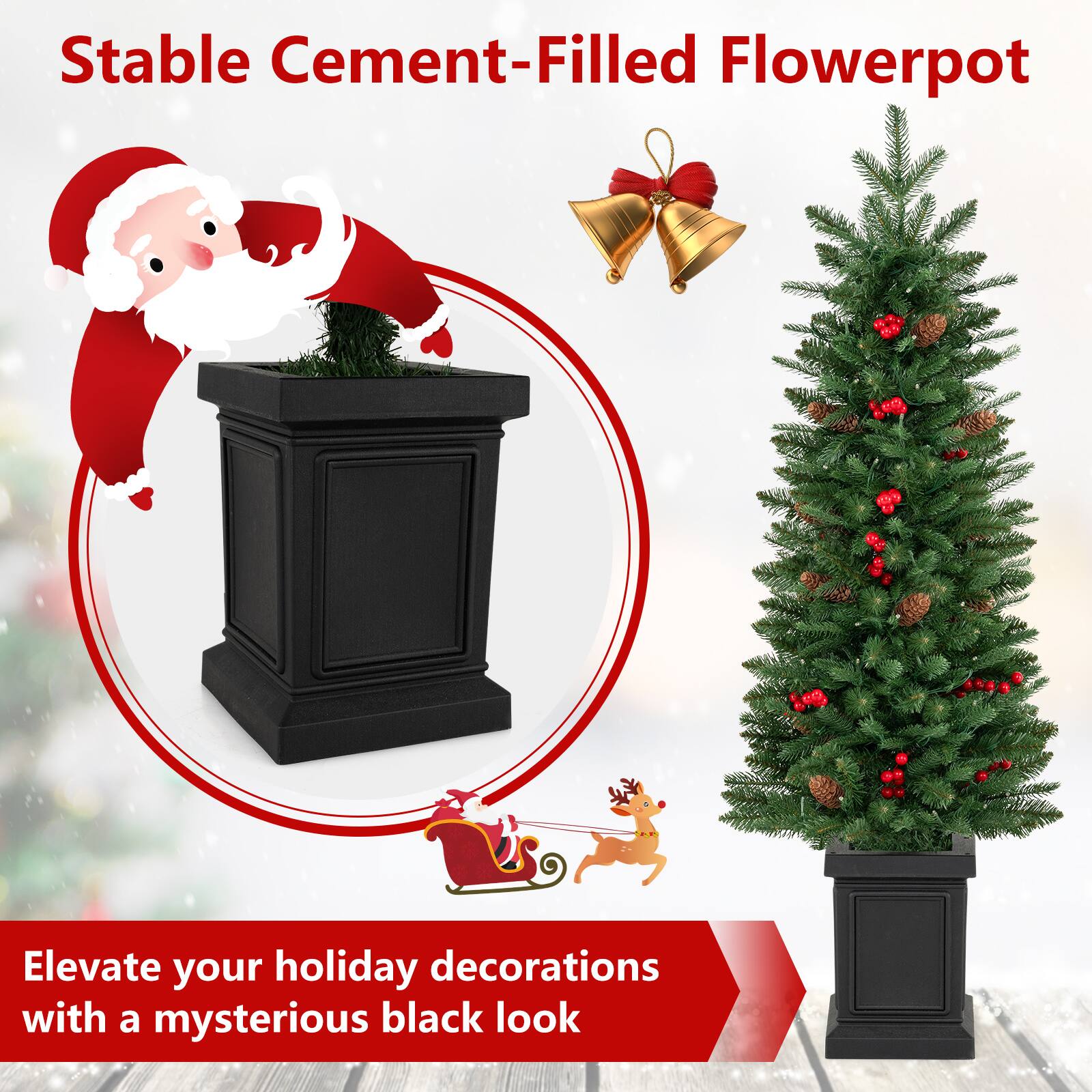 Stable Cement-Filled Flowerpot

Elevate your holiday decorations with a mysterious black look