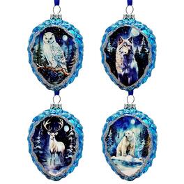 OrnamentallyYou - Arctic Animal Illustration Pinecone Glass Christmas Ornament Set - Multi-colored