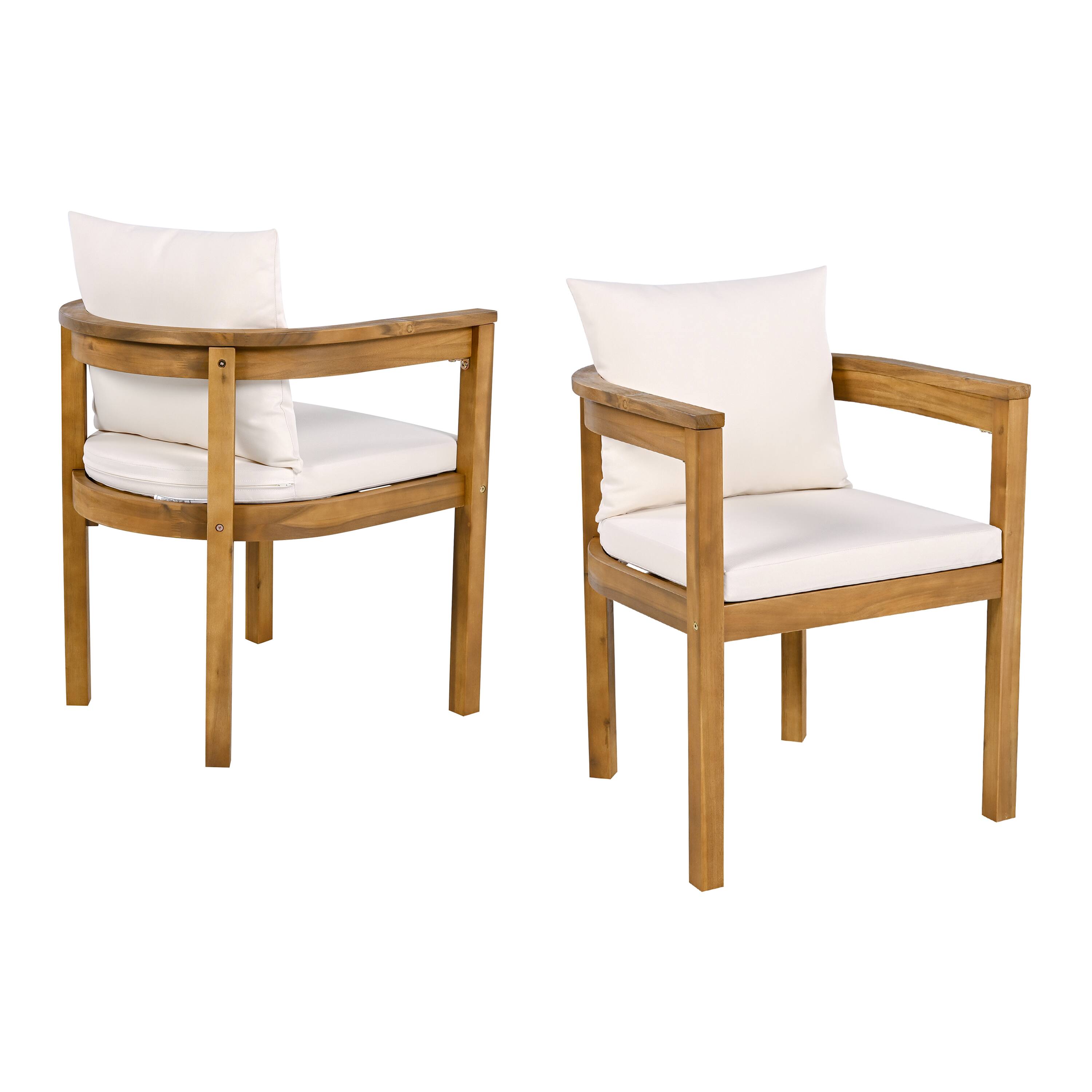 Left. Mondawe - Set of 2 Outdoor Acacia Wood Dining Chair with Cushion - Teak+ Beige.