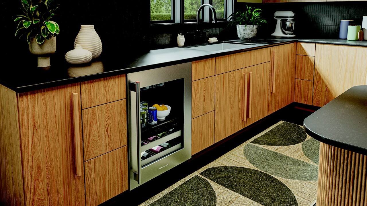 Alt View 5. KitchenAid - 24" Beverage Center with Glass Door and Metal-Front Racks - Black Cabinet/Stainless Doors.