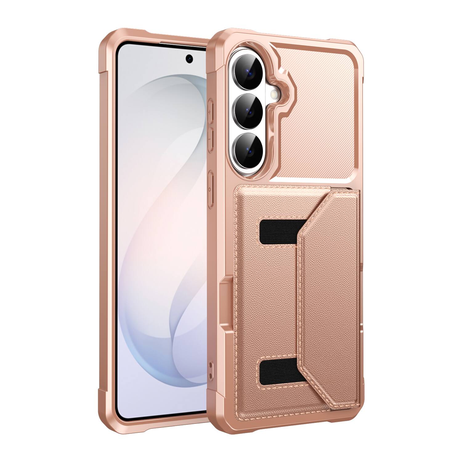 Angle. UUCOVER - Wallet Case for Samsung Galaxy S26 FE,Shockproof TPU Magnetic PU Leather Card Holder Wallet Case Back Cover - Rosegold.