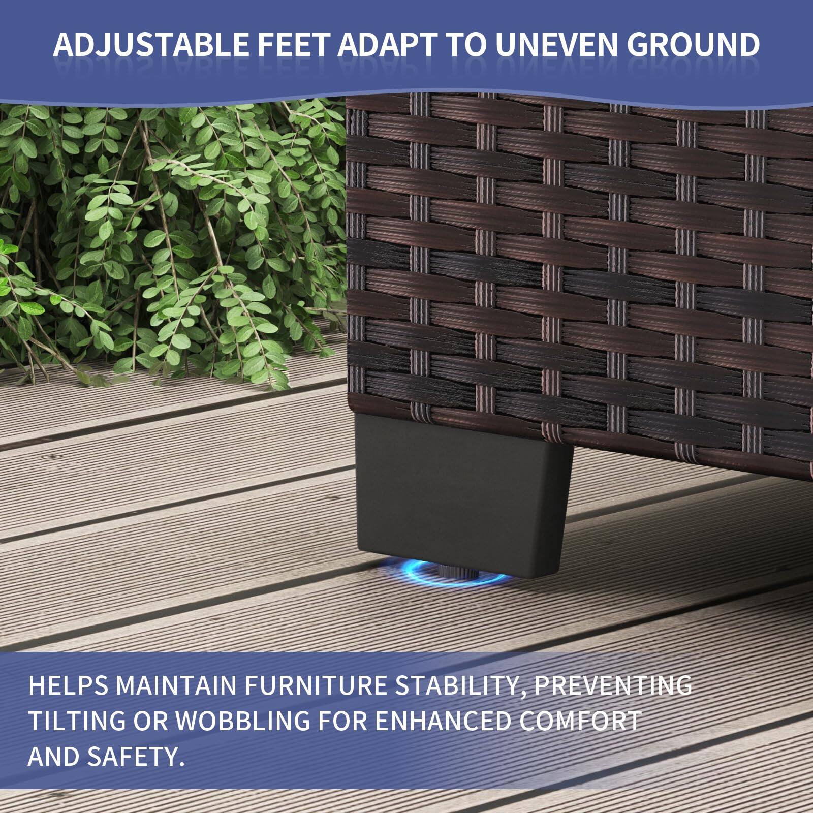 ADJUSTABLE FEET ADAPT TO UNEVEN GROUND

HELPS MAINTAIN FURNITURE STABILITY, PREVENTING TILTING OR WOBBLING FOR ENHANCED COMFORT AND SAFETY.