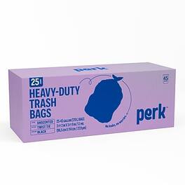 Perk - 45 Gallon Kitchen Industrial Trash Bag, 45" x 38", Low Density, 1.1 mil, 25 Bags/Box - Black