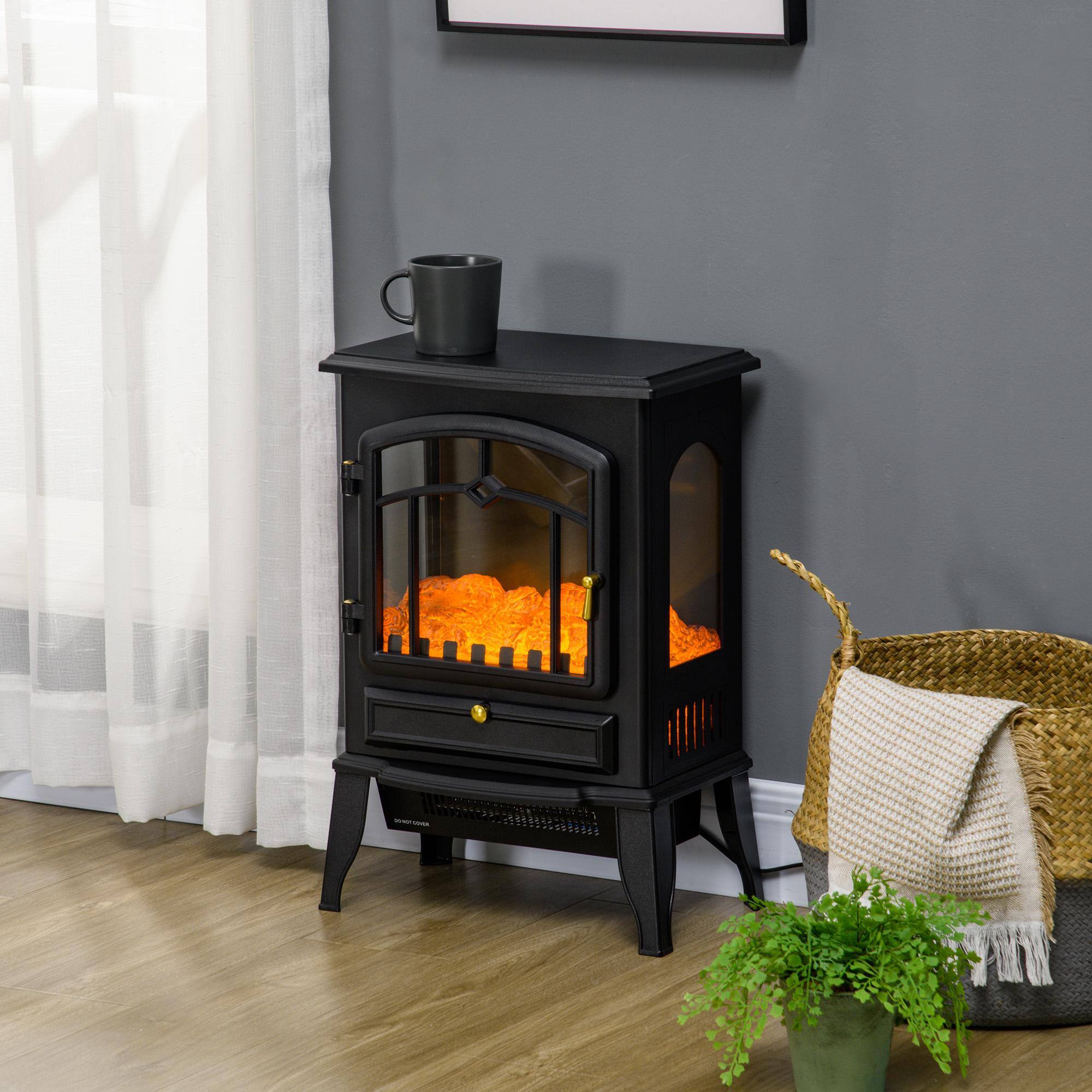 Alt View 4. Resenkos - Electric Fireplace Heater Freestanding Fireplace Stove with 3-Side Realistic Flame Overheat Protection, Black - Black.