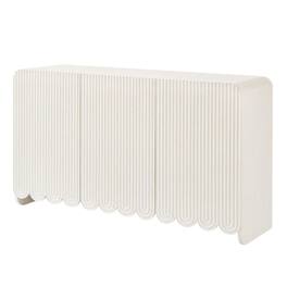 FurniFact - Fluted And Scalloped Sideboard Storage Cabinet In Elegant Finish - White