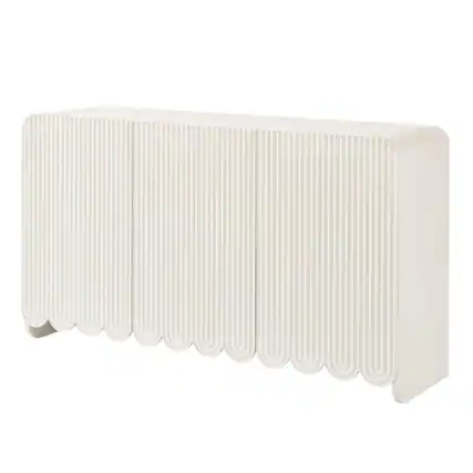 Front. FurniFact - Fluted And Scalloped Sideboard Storage Cabinet In Elegant Finish - White.