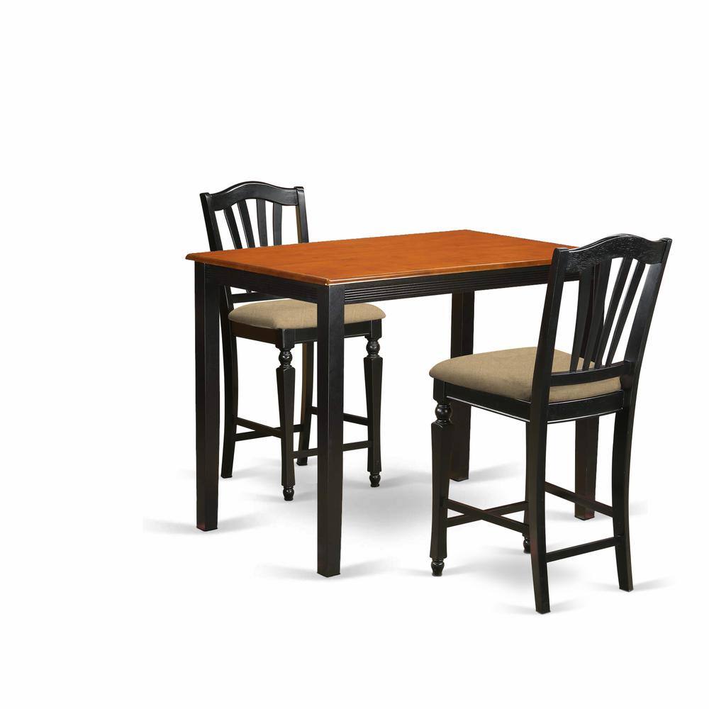 Back. East West Furniture - YACH3-BLK-C 3 Pc Dining counter height set-pub Table and 2 Kitchen Dining Chairs. - Black & Cherry.