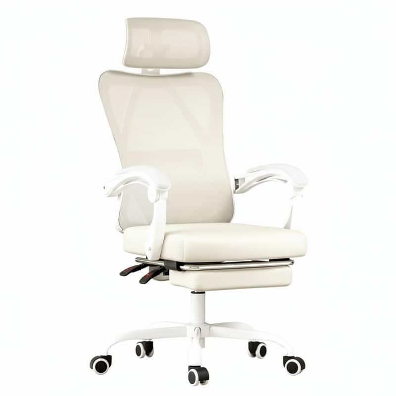Halitaa - Ergonomic Office Chair with Footrest and Headrest,Desk Chair with Adjustable Lumbar Support & Breathable Mesh High Back - Beige