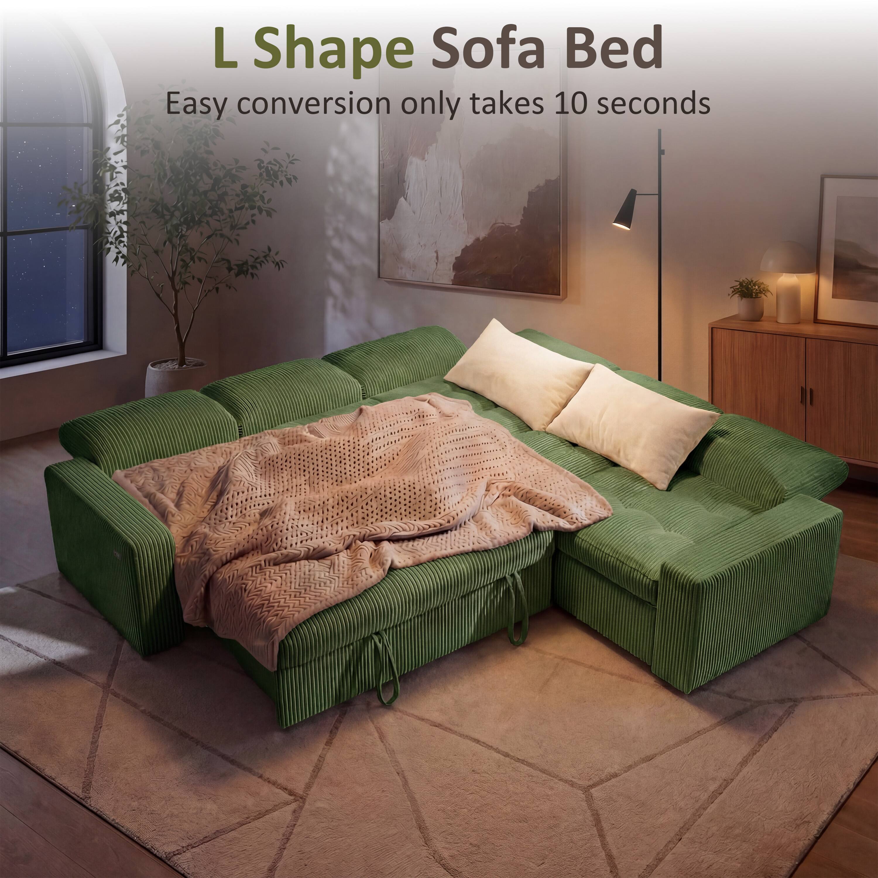 L Shape Sofa Bed  
Easy conversion only takes 10 seconds