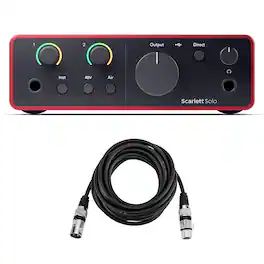 Focusrite - Scarlett Solo 4th Gen USB Interface with Software Suite, Bundle with H&A 10' XLR Microphone Cable