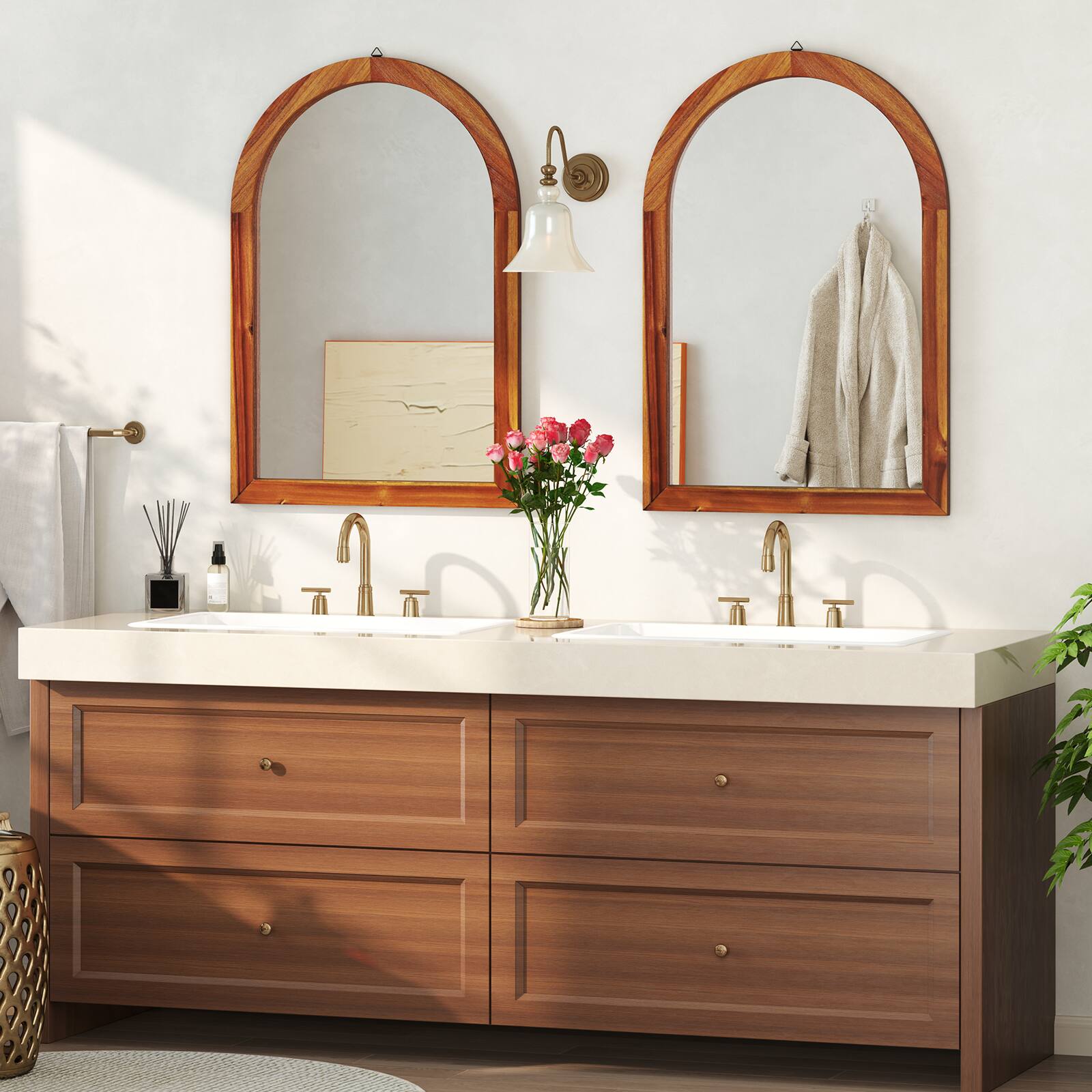 Alt View 5. Gymax - Gymax 24'' x 35'' Rustic Wall Mounted Decorative Mirror w/Solid Acacia Wood Frame - Brown.