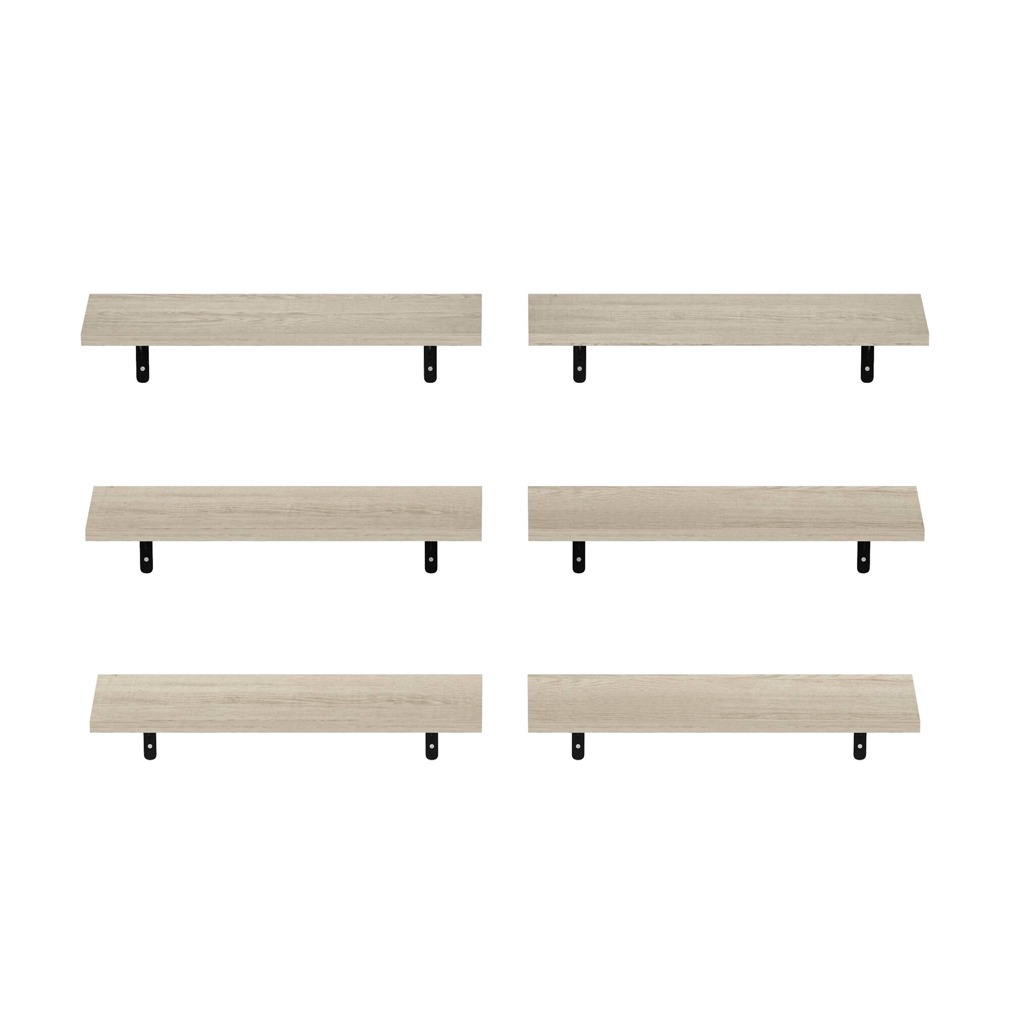 Alt View 2. Furinno - Rossi 18-Inch Wall Mounted Floating Display Shelves, Set of 6 - Metropolitan Pine.