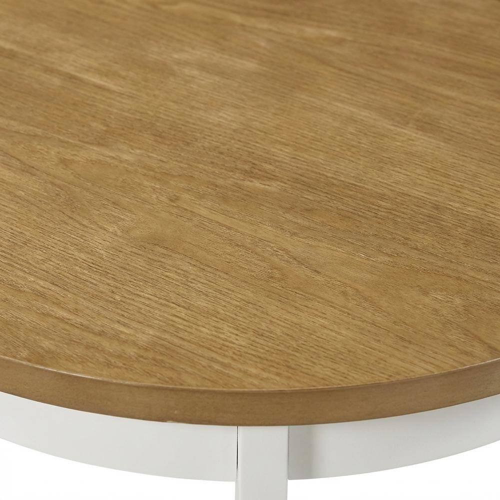 Alt View 4. FurniFact - Round End Table in Contemporary Finish with Sturdy Surface for Living Room - White And NNtural.