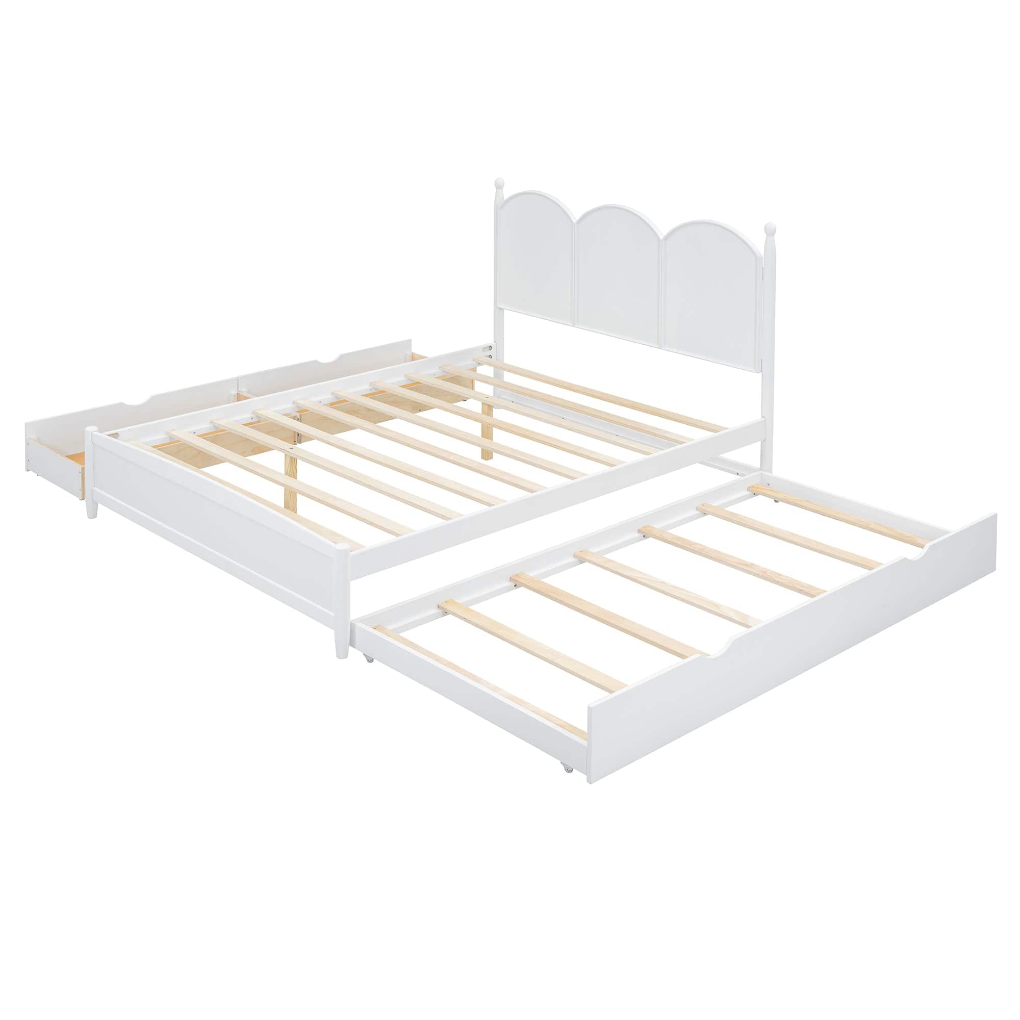 Boyel Living - Queen Size Platform Bed with 2 Storage Drawers and Twin XL Trundle - White