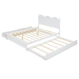 Boyel Living - Queen Size Platform Bed with 2 Storage Drawers and Twin XL Trundle - White